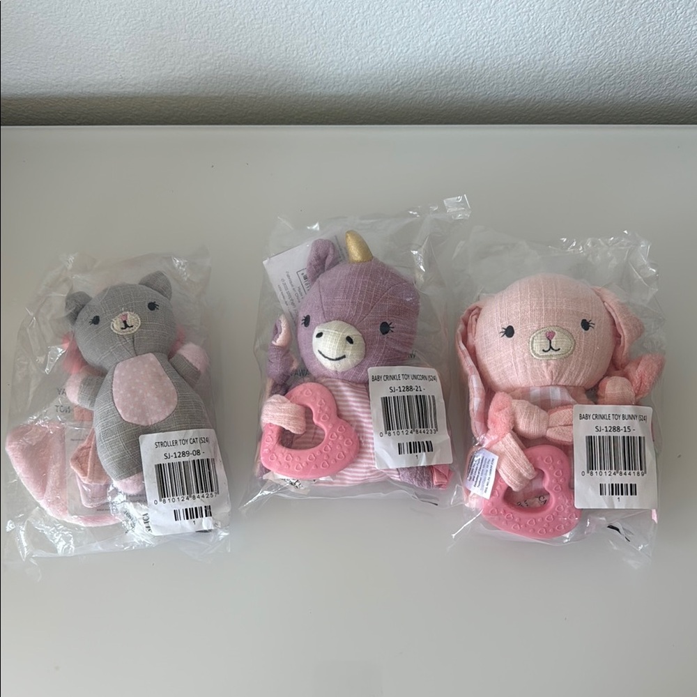 Set of 3!! Stephen Joseph Crinkle Toys x2 and a Stroller Toy - Cat Unicorn Bunny